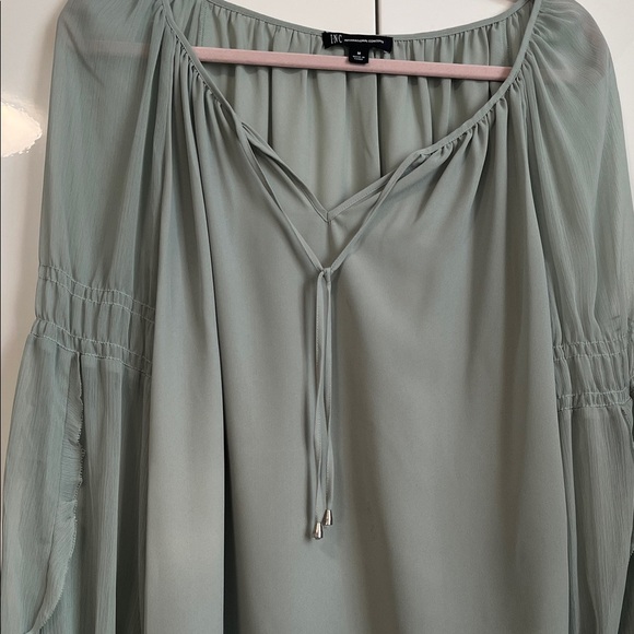 I.N.C NWOT Elegant Sage Green Frill Sleeve Bohemian Women's Blouse, Size M - Picture 5 of 11